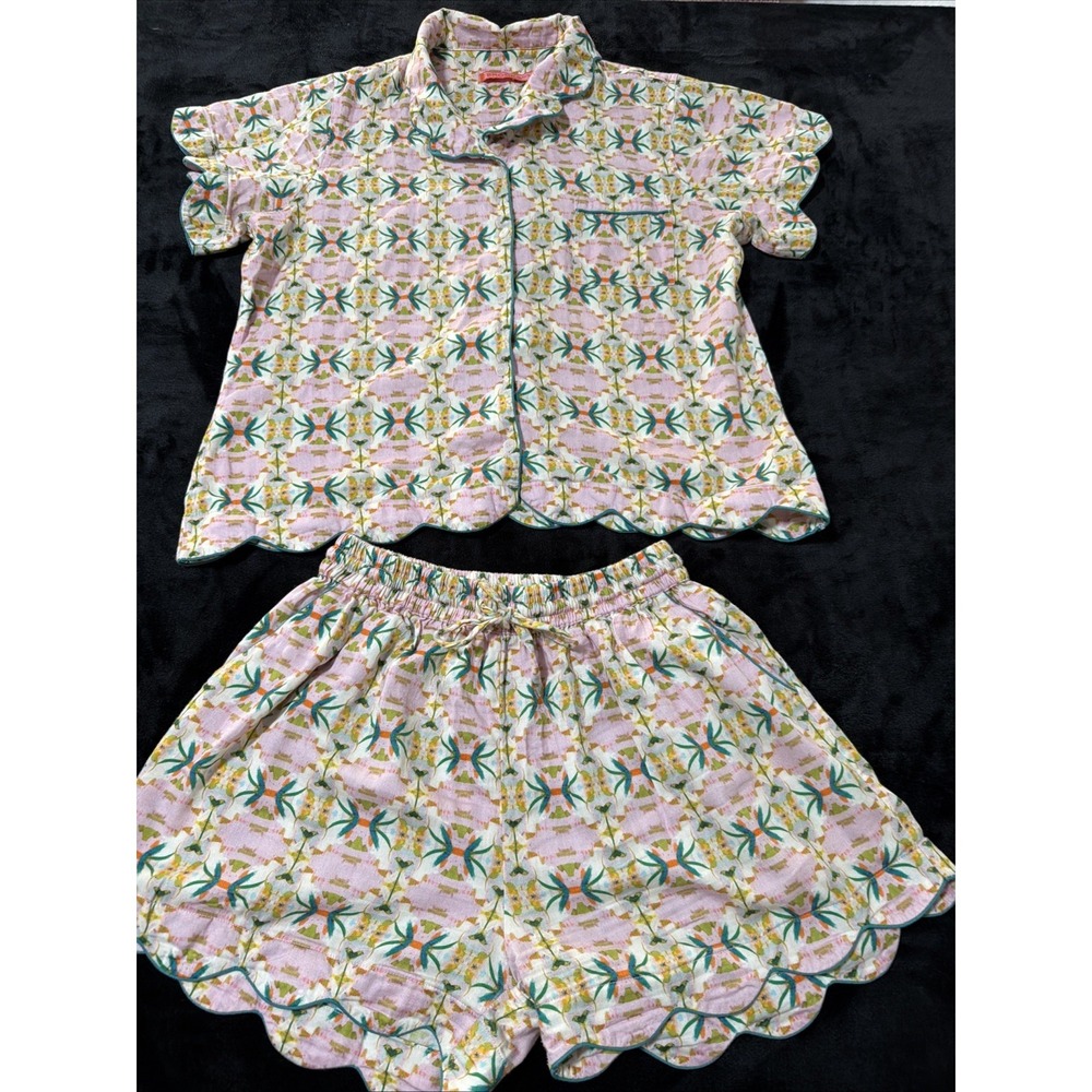 Brooks Avenue Scalloped Edge Pajama Set Short Posey Lavender Cozy Soft